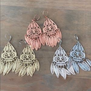 Three earring set gold, rose gold, silver